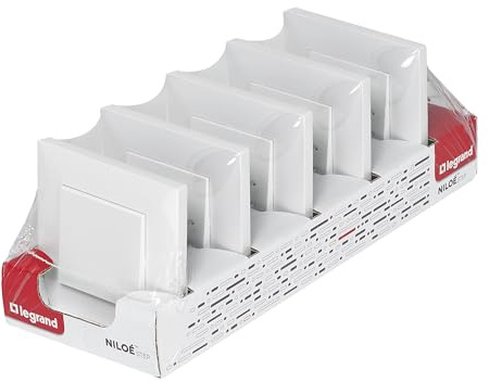 LEGRAND Pack 5 Interruptores o conmutadores monobloc 10AX para instalación empotrada, Gama Niloé Step, Color Blanco, 398300