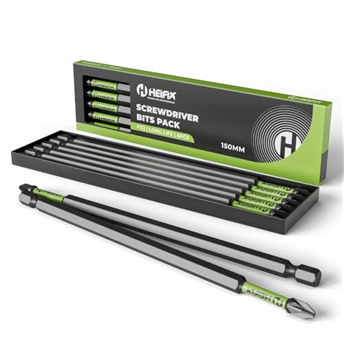 Heifix 6 x 150mm PZ2 Impact Screwdriver Bit Set, Eco Storage Box | Long PZ2 Pozi Impact Drill Bits With Magnetised Tips For Secure Screw Holding. Supplied In A Reusable Eco Storage Box.