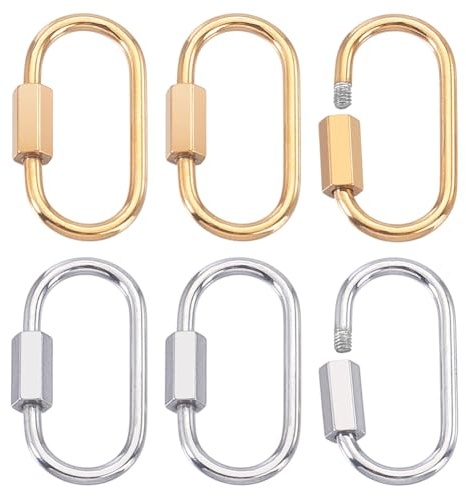 HOBBIESAY 6Pcs Small Locking Carabiner Screw Stainless Steel Oval Screw Carabiner Lock Charms Locking Keychain Clip Hook Quick Link for Bracelet Necklace Keychain Jewelry Making