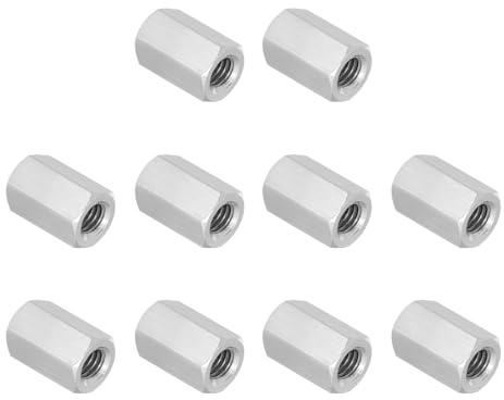PATIKIL 5/16-18 UNC 304 Stainless Steel Hex Coupling Nuts, 10Pcs 0.8 Length Fully Threaded Rod Coupling Nut Studding Connector Fasteners, Silver Tone
