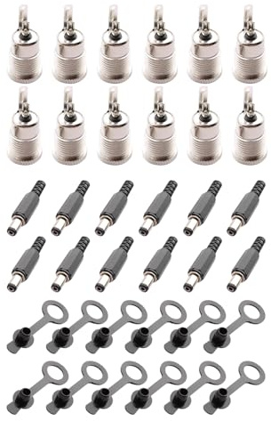 FUGLUS 12 Pezzi Kit 5.5 mm x 2.5 mm DC 12V Connettore Maschio Femmina da Pannello, Per Connettore Femmina da Pannello CCTV Home Security Surveillance Camera