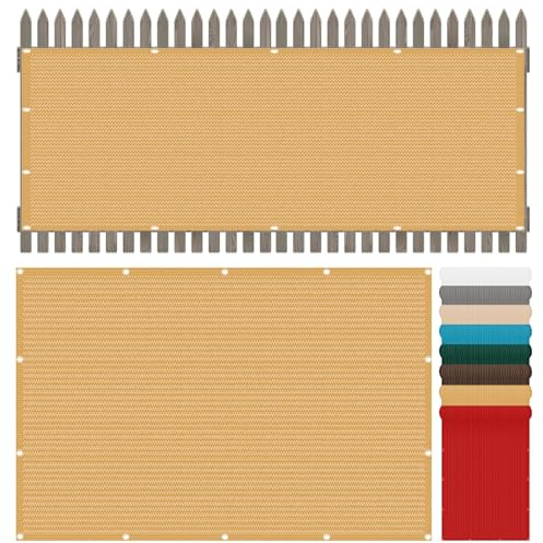 Balkonabdeckung 100 x 600 cm HDPE Gewebe, Windschutz, Sonnenschutz, Atmungsaktiv, Balkon Sichtschutz Wetterfest mit Kordel Und Kabelbinder für Terrasse, Hinterhof Veranda, Sandgelb