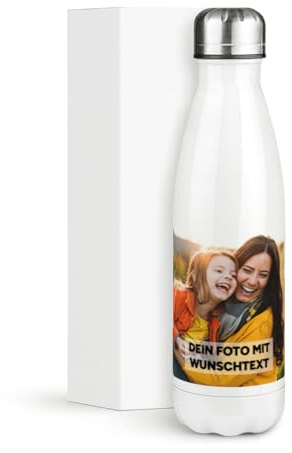 Prozente Momente Edelstahl-Thermoflasche, Thermosflasche personalisiert, Trinkflasche aus Edelstahl mit Bild und Text, für Sport, Kinder, zur Einschulung, Büro, Füllvolumen 500ml
