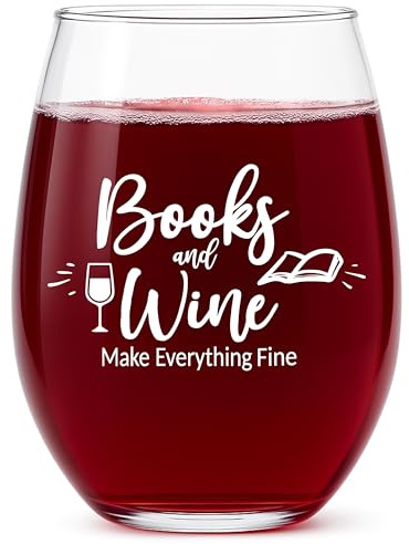 Glassicle Book Lovers Gifts for Women – Stemless Wine Glass for Readers – Funny Bookish Gift, Christmas & Stocking Stuffer for Women Who Love Books and Wine – Books and Wine Make Everything Fine
