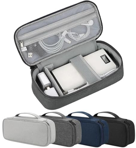 Arae Travel Essentials Tech Pouch elektronik organizer-fodral med avtagbara avdelare för laddare, kablar och tillbehör, bärbar, mörkgrå, enkellager-L, väskorganiserare