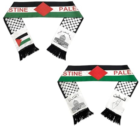 AEIXYA Bandera Palestina y Bufanda de Solidaridad, Pack de 2, Tela Poliéster Premium Impermeable y No Decolorable, para Exteriores, Manifestaciones y Apoyo, Resistencia Palestina