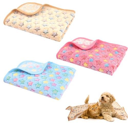 Neerow 3 Stück Hundedecke, 76 x 52 cm Katzendecke Sofa | Weich Fleece Kuscheldecke Flauschig, 3 Farben Haustier Decke Waschbar für Hunde, Katzen, Sofa, Auto, Betten, Transportbox