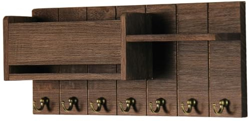 Schlüssel- und Briefhalter für die Wand, Schlüsselbrett aus Holz mit 6 Haken, moderner Wand-Organizer zum Aufbewahren von Briefen, Zeitschriften und Regenschirmen Briefhalter für, Halterung, Abla
