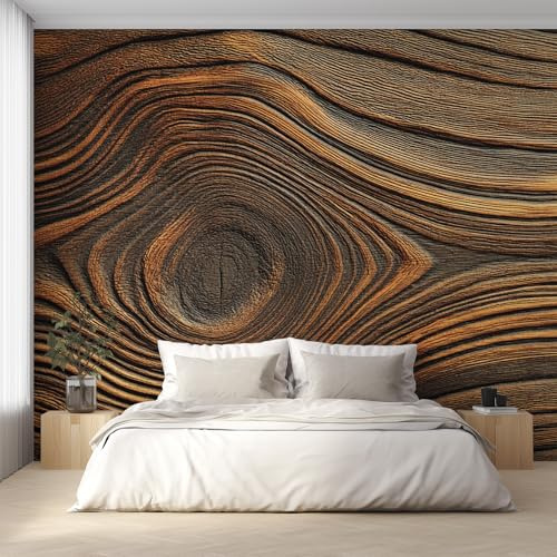 Generisch Vlies Fototapete Jahresringe 250x175 cm, Tapete Braun Tapeten Vliestapete Wohnzimmer Holz Holzmaserung Schlafzimmer Wandtapete Ornamente Mustertapete W&49