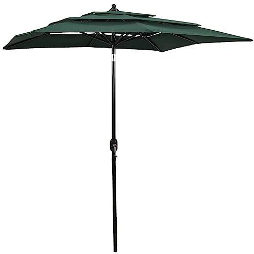 Sonnenschirm Grün 2x2 m, 3-lagig mit pulverbeschichtetem Aluminium-Mast, rechteckiger Terrassenschirm Gartenschirm für Außenbereich, UV-Schutz, Kurbel und Kippfunktion