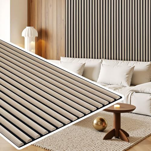 Jayseuw Panneaux acoustiques - 120 x 60 cm - Barre ronde - Panneaux muraux en bois et feutre - Isolation acoustique - Aspect chêne - Revêtement mural pour studio et maison - Grande surface (0,72 m²)