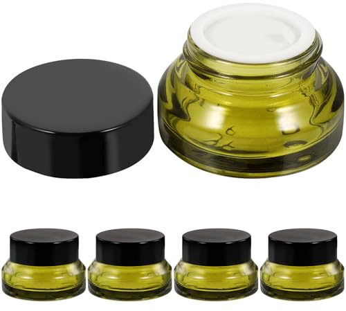 DIYEAH 5pcs 15g Olive Green Cosmetic Cream Jars Set, Small Refillable Travel Containers with Lids for Makeup, Lip Balm, Toiletry Storage Random Color