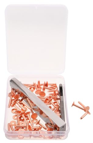 HAPINARY Kit Rivetti in Rame per Lavorazione Pelle Punzone per Fori, Utensile per Rivetti Cinture e Scarpe, Set Rondelle a Bava, Attrezzo per Rivettatura Fai-da-Te per Artigianato
