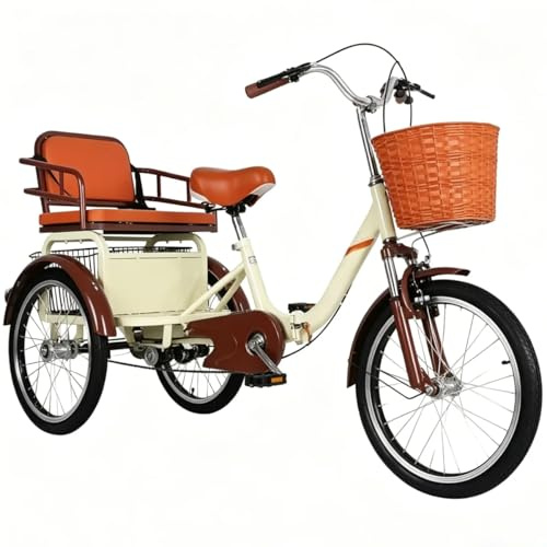Generico Triciclo per adulti, bicicletta pieghevole a 3 ruote con forcella anteriore idraulica, manubrio e sella regolabili in altezza, bicicletta tandem con sedile posteriore, bicicletta cruiser