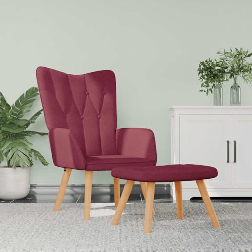 HBFDSFG Weinroter Relaxsessel mit Hocker, Stoffbezug, 7 Polsterknöpfe, Schaumstoffpolsterung, Stahlrahmen und Holzbeinen, modernes Design, bis 110 kg belastbar.