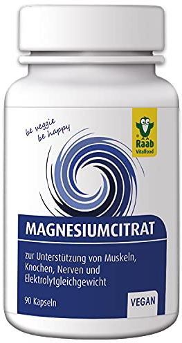 Raab Vitalfood Magnesium-Citrat Kapseln für Sportler, 90 Stück, 250 mg pro 6 Kapseln, vegan, ohne Zusatzstoffe, 54 g Dose
