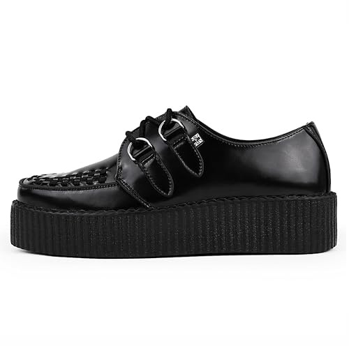 T.U.K Leather Viva High Creeper - Scarpe da Uomo e Donna - Colore Pelle Nero - Taglia EU45