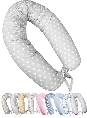 Vizaro - COUSSIN DE MATERNITÉ | Allaitement | Oreiller de Grossesse pour DORMIR - EXTRA LARGE 190 CM - - Taie 100% COTON Amovible et Lavable, Fermeture Éclair - Fabriqué UE - C. Petites Étoiles Blan