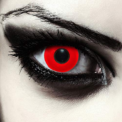 DESIGNLENSES, Dos lentillas de color rojo totalmente para Halloween vampiro disfraz, 1 par/2 pzs, sin graduación + caso de lente „Blood Eye