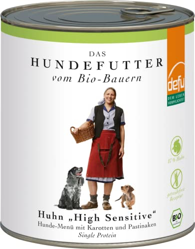 defu Hundefutter | 6 x 820 g | Bio Huhn Sensitiv getreidefrei | Premium Bio Nassfutter Menü | Alleinfuttermittel für Hunde