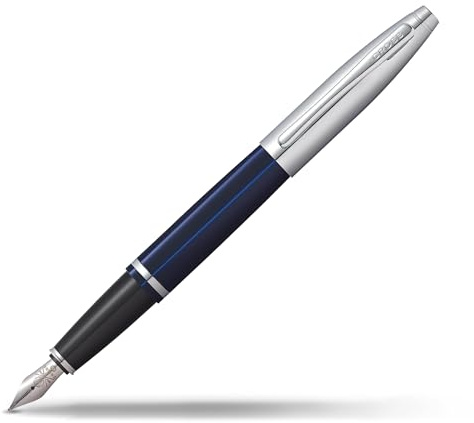 Cross Calais Füllfederhalter (M-Feder, inkl. Schwarze Tintenpatrone und Premium Geschenkbox) Blau-Lack/Chrom