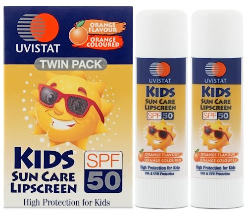 Uvistat Kids Sun Care Lipscreen | LSF50 | Feuchtigkeitsspendender Lippenbalsam für Kinder | Verhindert trockene und rissige Lippen | 2 Tuben