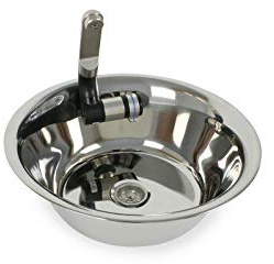 Edelstahl Spülbecken Camping Wohnmobil Reisemobil Spüle Waschbecken Boot Yacht 28 cm Ø integriert mit Wasserhahn 12V Barwig (ad-ideen)