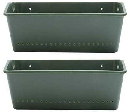 DOITOOL Vertical Garden Wall Planter, 2Pcs Wall Mounted Hanging Planter Railing Hanging Flower Pot, Plastic Window Box, Outdoor Wall Hanging Planter with Drainage Hole for Garden Patio Yard (Green)
