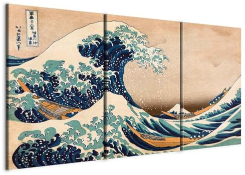 B&D XXL - Leinwandbild Katsushika Hokusai, Schlafzimmer, Wohnzimmer, modern | Hochwertige Leinwand, sofort aufhängbar, ideal fürs Wohn- oder Schlafzimmer, wasserfest und lichtecht, langlebig, stilvoll
