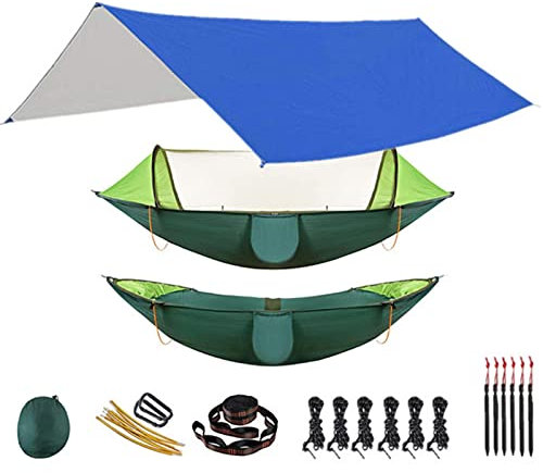 AllForYou Outdoor Hängematte für Reise Camping Wandern Garten Hängematte 2 Person Tragbare Hängematte Schlaf Swing mit Moskitonetz Rain Fly Tarp