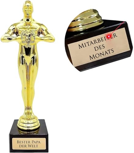 KDO Magic - Personalisierte Trophäe - goldene Statuette - Trophäe mit Wunschtext graviert - Personalisierbare Trophäe - Geschenk zum Vatertag, Weihnachten, Ruhestand, Herren | Geschenkidee | Gravurtext | Personalisieren | Geschenk | Mama | Papa | Weihnachten | Geburtstag