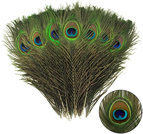 THARAHT 36pcs Peacock Feather Natural in Bulk 10-12 inch 25-30cm for Craft Vase Wedding Home Party Christmas Day Decoration Peacock Feathers