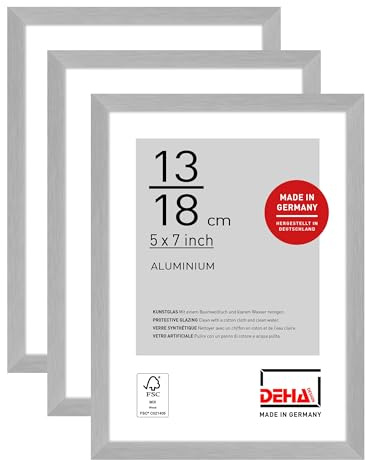 DEHA Design Aluminium Bilderrahmen Tribeca, 13 x 18 cm 2er Set, Silber | Aluminium Fotorahmen im Hoch- & Querformat zum Auftstellen Silber gebürstet bruchsicheres Kunstglas