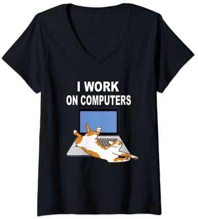 Femme Gadgets de bureau à domicile - Je travaille sur les ordinateurs T-Shirt avec Col en V