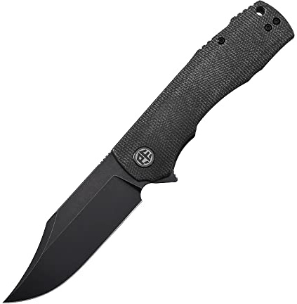 Petrified fish PFP03 Victor Klappmesser, 3.58 K110 Stahl Klinge Micarta Griff EDC Taschenmesser (Black Micarta) | Schwarzer Micarta-Griff, beidhändig verwendbarer Taschenclip, Liner Lock, Keramik-Kugellager, EDC-Messer für Camping Outdoor