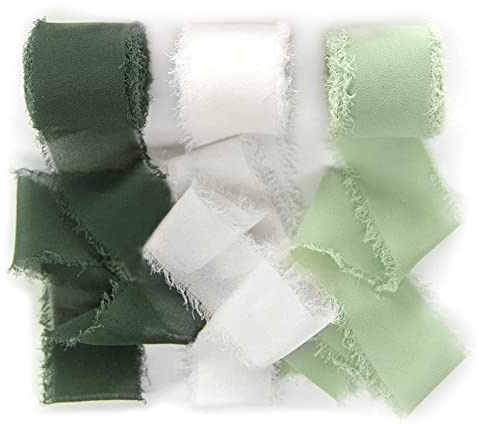 DUGEHO Geschenkband,Chiffon Schleifenband Schleifenband 3 Rollen Hochzeit Dekoband für Hochzeit Einladungen Brautstrauß Geschenk Wrapping Dekor DIY Handwerk（3,8cm x 6m，Grün Weiß）
