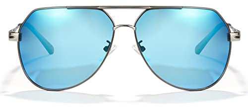 Cyxus Sonnenbrille für Herren, polarisiert, klassisch, UV400, zum Autofahren, Angeln, Reisen, 08-blaue Linse Rahmen Farbe der Pistole, M