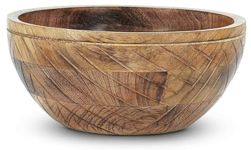 Mela Artisans Saladier moyen en bois – Brûlé clair | Bol de service Jai Valley | Décoration rustique | Bois de manguier | Convient aux fruits, pop-corn, chips et plus encore | 22,9 x 10,2 x 12,7 cm
