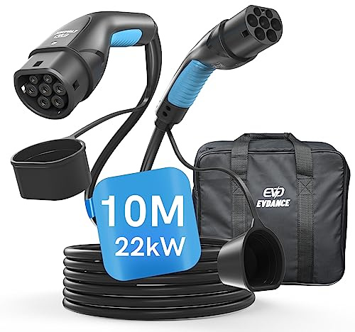 EVDANCE Typ 2 Ladekabel 22kW 10m | 32A / 3 Phasig / Modus 3 / Elektroauto Typ 2 auf Typ 2 EV Ladekabel für EV/PHEV, mit Tragetasche