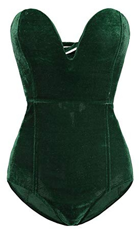 PDYLZWZY Body en velours vintage pour femme Décolletté profond sans bretelles sexy avec dos croisé Bodysuit-combinaison, Bodysuit pour Halloween, Débardeur en jersey, vert, S