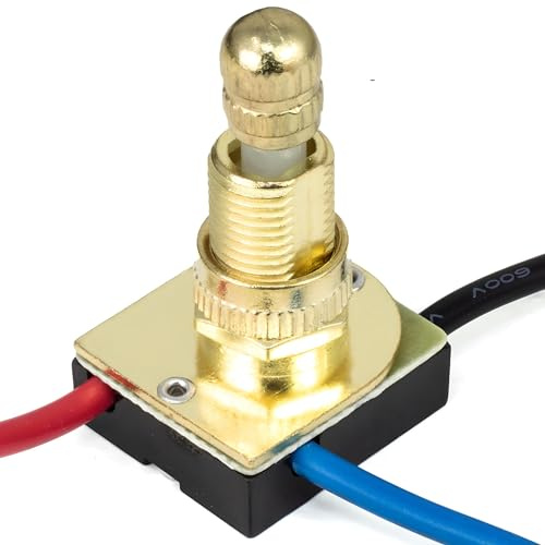 ZE-116M Rotary Light Switch Replacement Kit w/Brass Plated knob 3 Wire 3 Way 3A250VAC 6A125VAC for Table Lamps, Floor Torchiere Lamps & Canopy Lights - 5/8 Shank