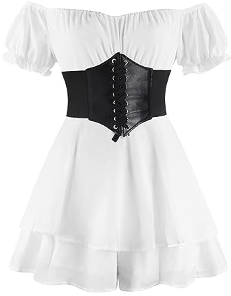 Odizli Corset Renaissance victorien à épaules dénudées pour femmes, combinaison courte, Blanc B, S