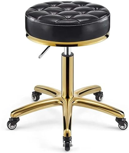 Gruytoie Rollhocker, Drehhocker, Höhenverstellbarer Friseurhocker Auf Rädern, Robuster Hydraulischer Metallhocker Mit Goldener Stuhlstange Für Küche, Salon, Massage, Klinik, Bar, Büro (F)