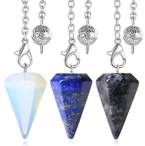 XIANNVXI 3pcs Kristalle Pendel Set Lapislazuli Stein Klein Pendel Esoterik Labradorit Opal Steine Pendel mit Kristall Edelsteine Reiki Meditations Zubehör Spirituelle Geschenke