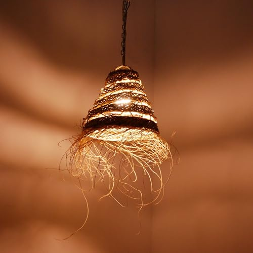 Generico Lustre à Suspension en Paille Artisanale Marocaine: Style Ethnique, Éclairage Naturel et Confortable 1001201105 Rotin Osier Giunco