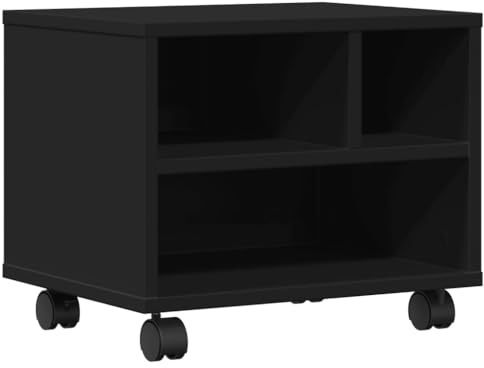 vidaXL Black Printer Stand with Wheels - Engineered Wood Mobile Cart, 41x32x34.5 cm, Versatile Storage Organizer for Office, Home