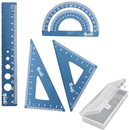 Escuadra cartabon y transportador, Juego de reglas de Metal de 4 piezas, escuadra y cartabon, esquinas redondeadas, diseño de seguridad, Kit de geometría matemática para estudiantes y profesore