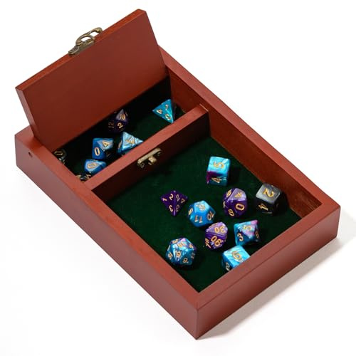 Würfeltablett aus Holz zum Rollen mit Aufbewahrung, 14 x 20 cm, Metallriegel sichert Deckel für Reisen, Tischspiele, Brettspiele, Dungeons und Drachen