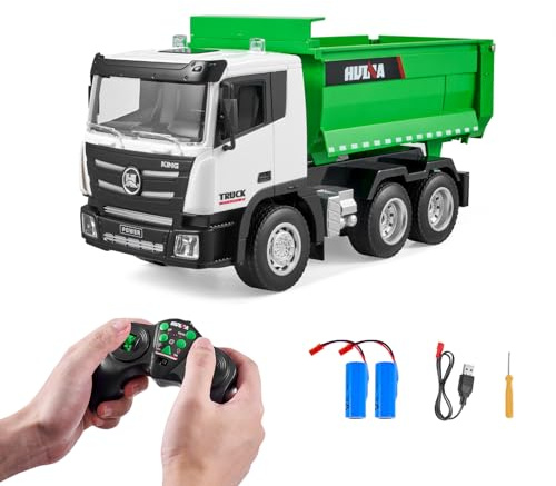 VEVOR Fjärrstyrd tippbil, 9 kanaler, skala 1:18 RC dumper, fordonsleksak med ljus, 2 uppladdningsbara batterier, för barn, pojkar, flickor, 8 år och uppåt