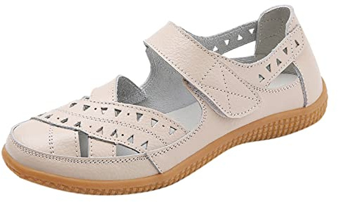 DuBiytlk Zapatillas De Verano Mujer Zapatillas Sin Cordones Zapatos Transpirables con Cordones para Mujer, Zapatos Planos Informales, Zapatos de Trabajo de Boda Comodos Sandalias Mujer (Beige, 39)